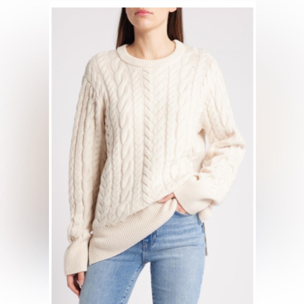 FRAME Oversized Cable Stitch Wool & Cashmere Sweater Size Small